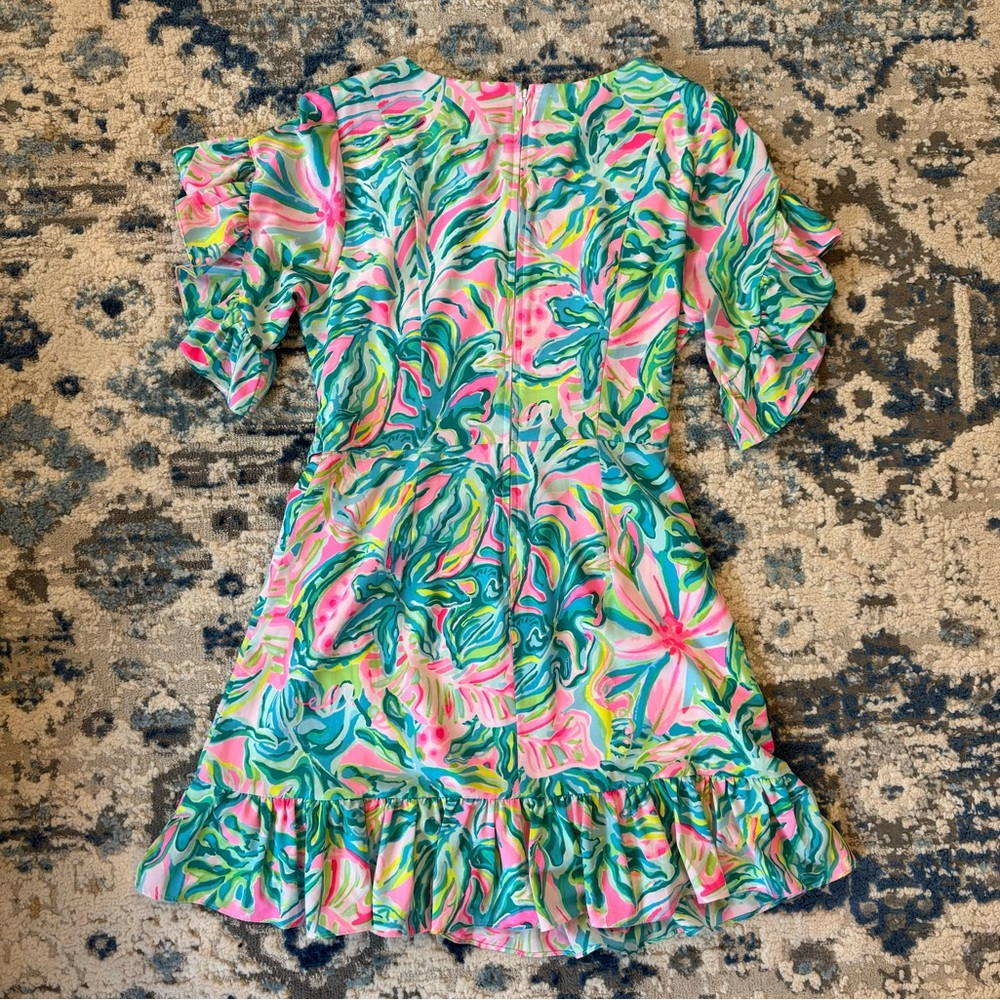 Lilly Pulitzer Green and Pink Puff Sleeve Sundress - Picture 7 of 9